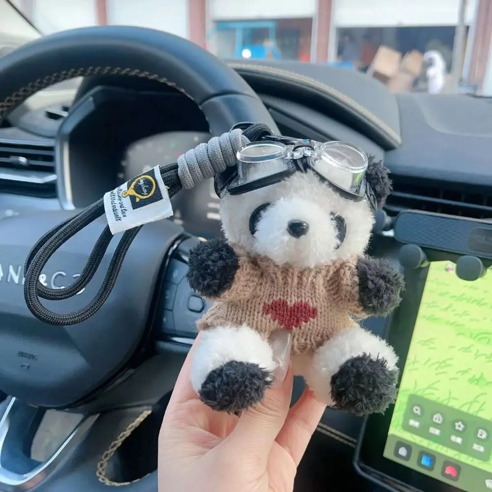 Cute Pilot Panda Keychain Stuffed Animal Cartoon Plush Key Ring Plushies Toys Pendant Panda Plush Key Ring Women Girls