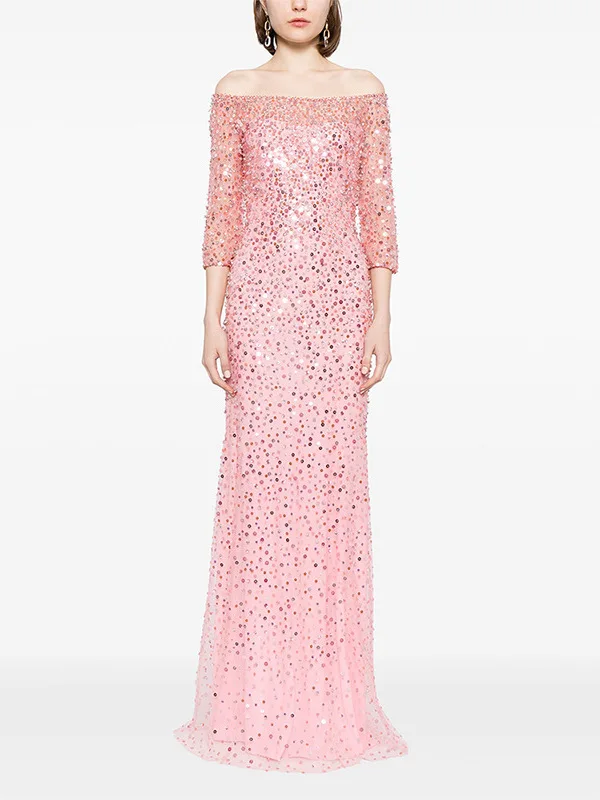 

Новинка 2025, длинное одно плечо, блестящий тюль с пайетками Dr Princ Sle, со средней талией, хлопок, полиэстер, летнее платье