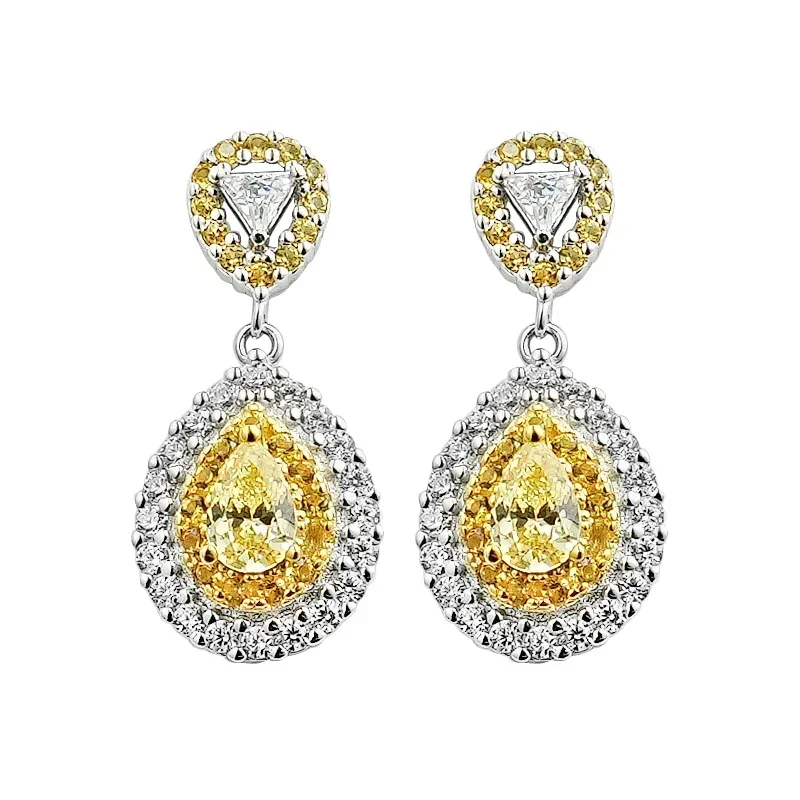

S925 Silver High Carbon Diamond Water Drop Yellow Diamond Eardrops with High Quality and Versatile Design for marry Jewelry