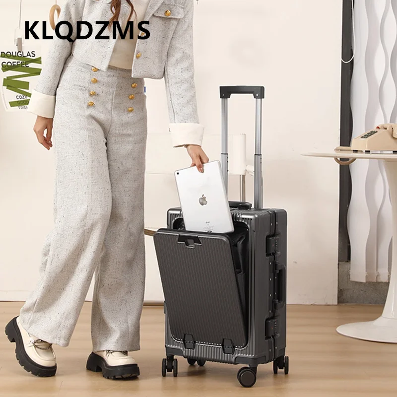 KLQDZMS Laptop-Koffer, USB-Aufladung, Boarding-Koffer, PC-Frontöffnung, Aluminiumrahmen, Trolley-Koffer, 20 Zoll, 24 Zoll, Handgepäck