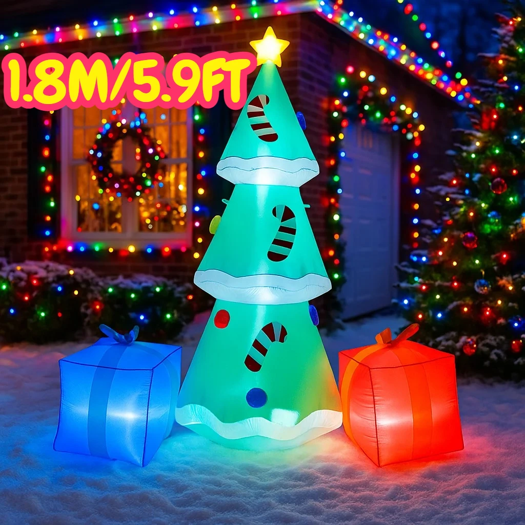 1.8 متر/5.9FT نفخ شجرة عيد الميلاد علب الهدايا أضواء LED ديكورات المنزل اللعب ساحة عيد الميلاد الحلي عطلة الإضاءة ديكور #1