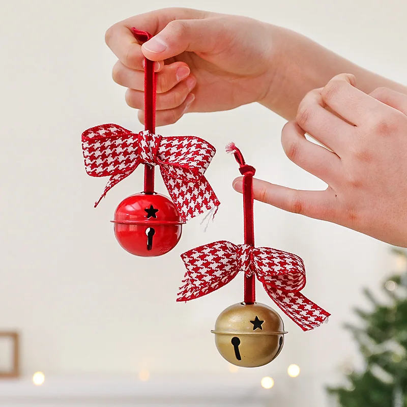 

Christmas Tree Decoration Door Hanging Christmas Red Velvet Bow Bell Pendant Room Decor m