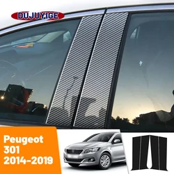 For Peugeot 301 2014-2019 2015 2016 2017 2018 Carbon Fiber Window Door Column Deal B C Pillar Post Cover Trim Sticker