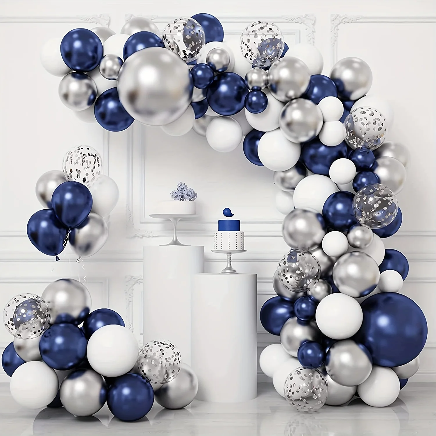 Kit de guirlande de ballons bleu marine et argenté, 148 pièces, avec confettis, parfait pour les anniversaires, les douilles, les mariages et les remise de diplôme