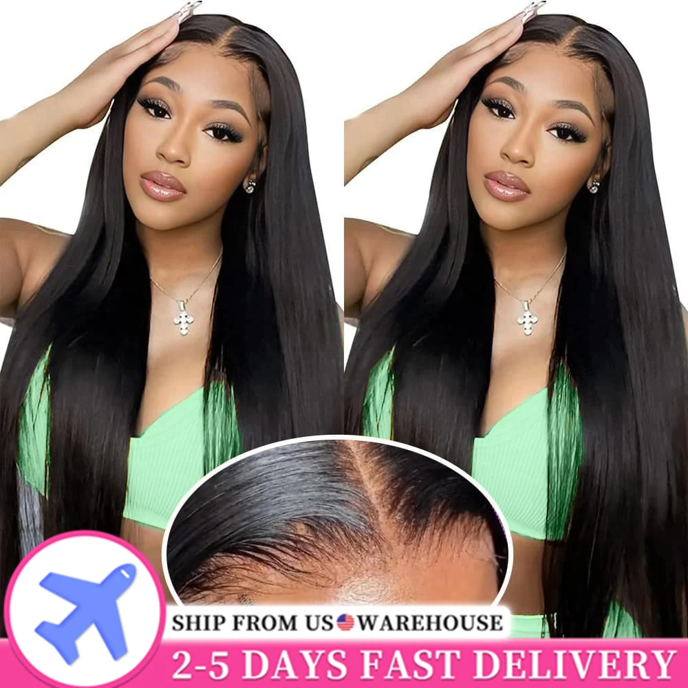 Bone Straight 6x4 5X5 Lace Closure Human Hair Glueless Wig Brazilian Remy Ready To Wear 180% 32 34Inch No Glue Lace Wig Vrvogue