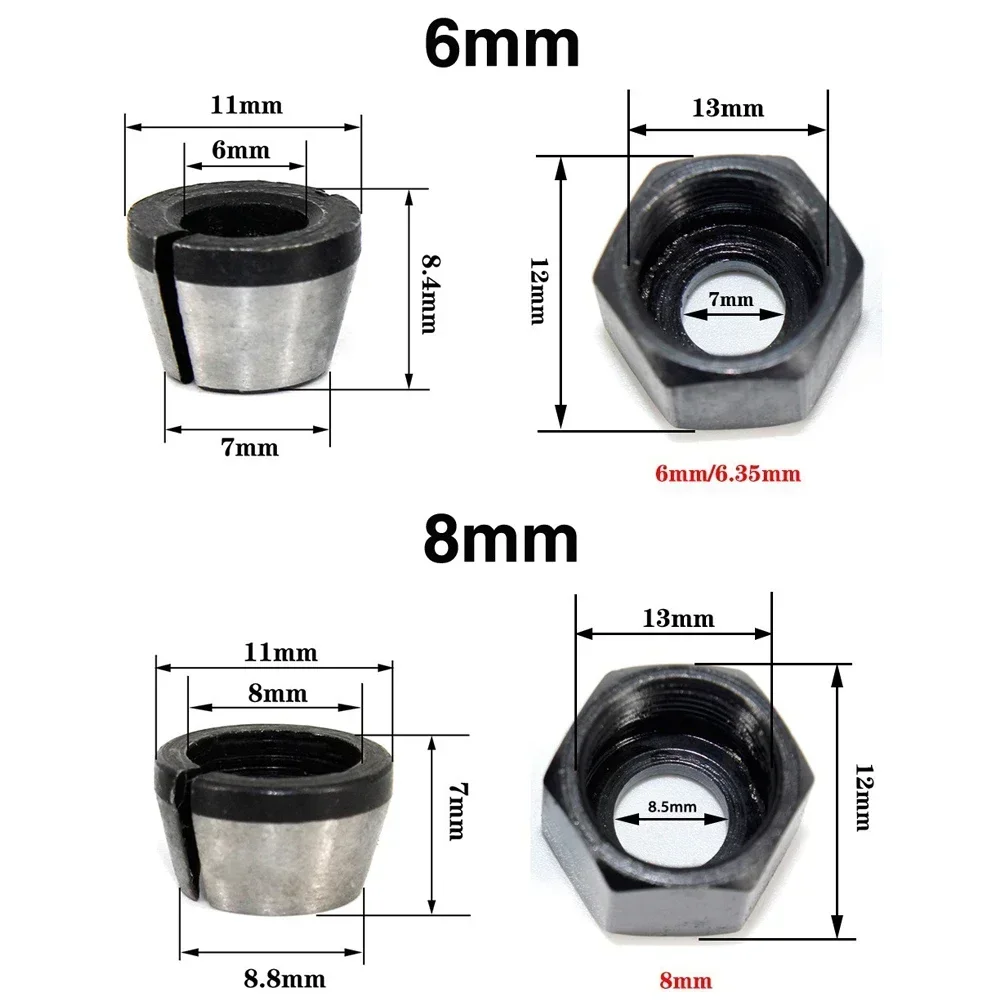 5pcs/set Woodworking Cutter Trimmer Chuck Trimmer Collet Chuck Router Bit Engraving Trimming Machine 1/4\