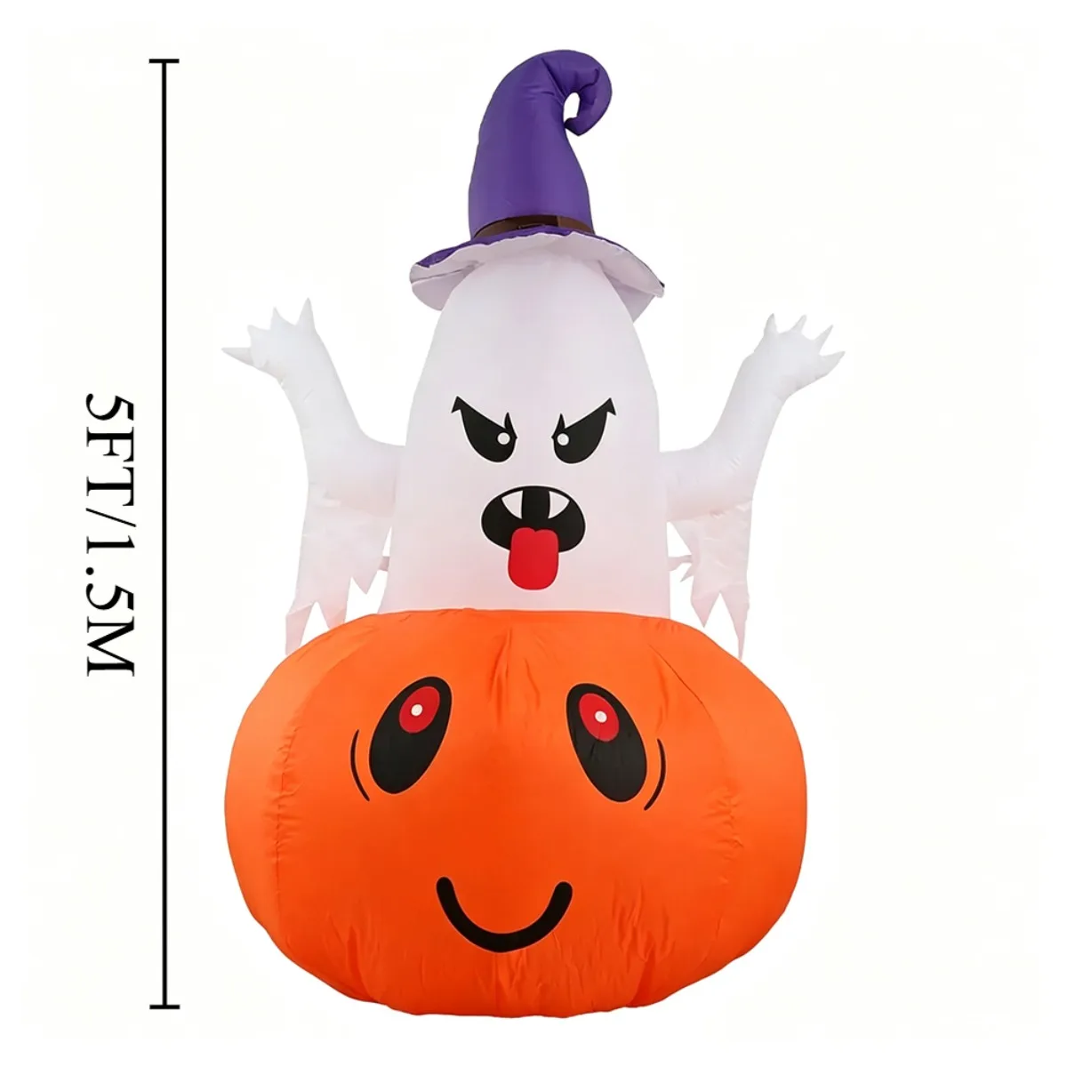 5FT Halloween Inflatable Pumpkin Ghost Combo Decoration with Bright LEDs, Spooky Cute Holiday Festive Lawn Decor
