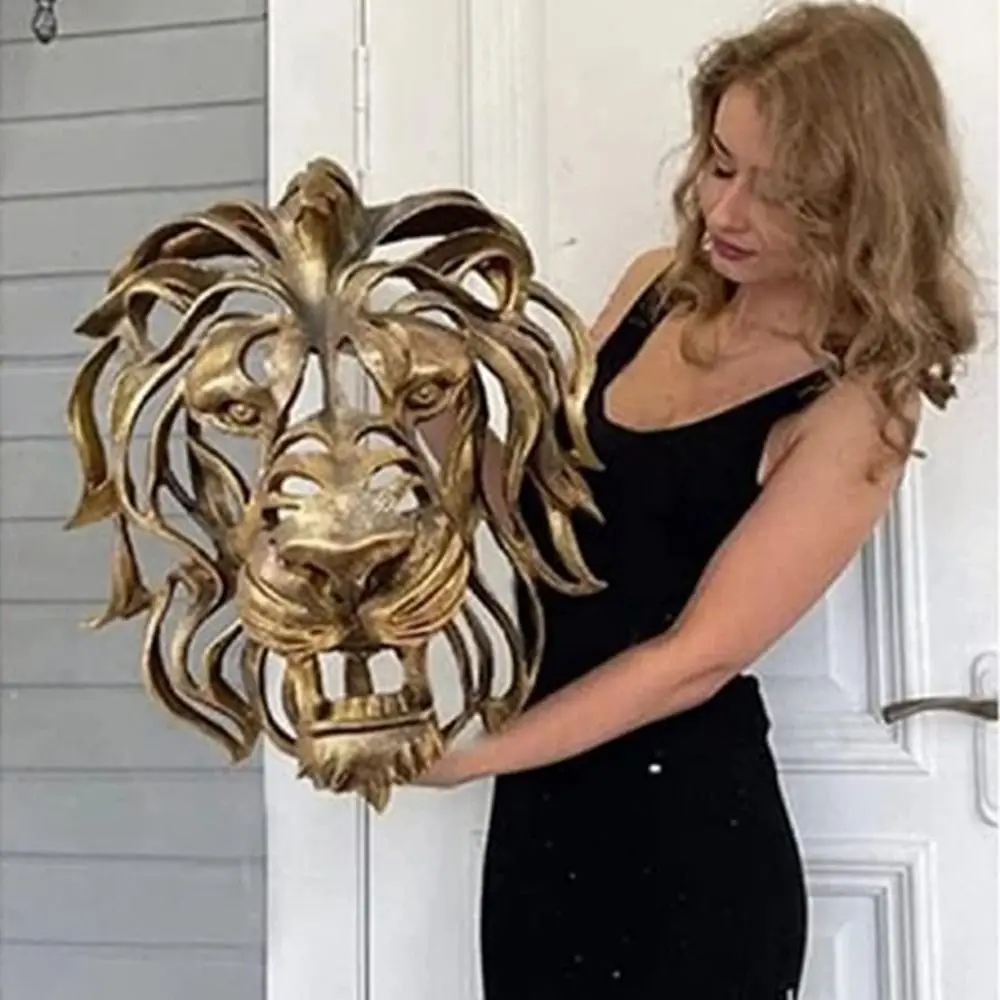 Gouden holle leeuwenkop standbeeld hars kunst krachtig symboliek leeuwenkop wandmontage leeuwenkop vorm grote leeuwenkop sculptuur