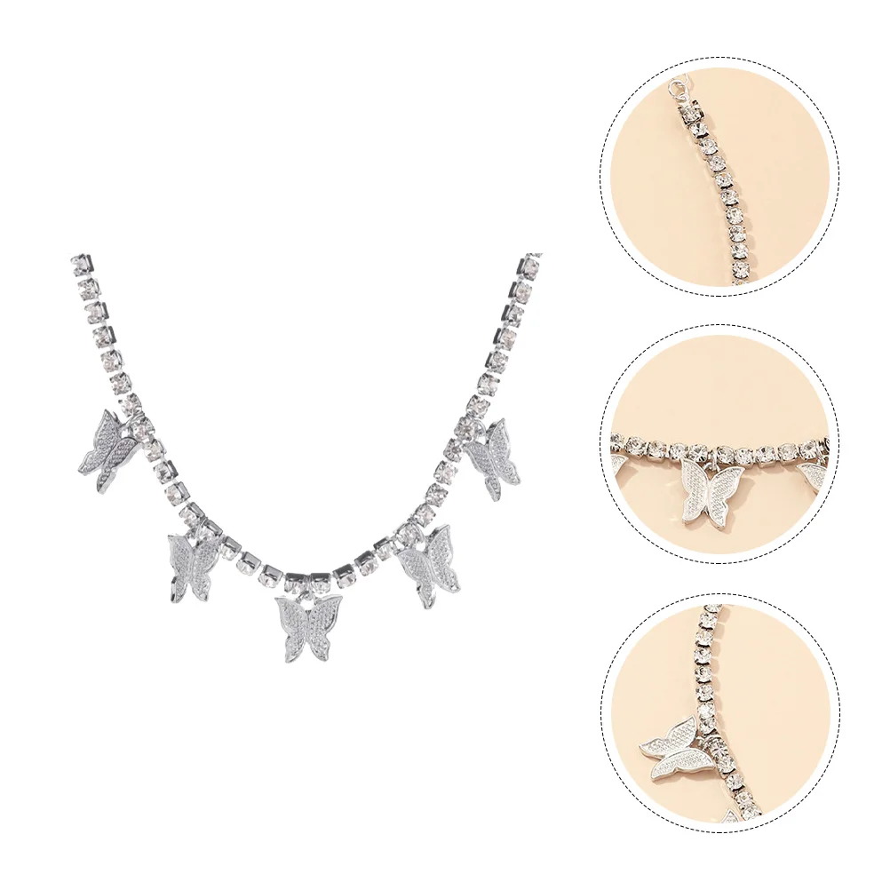 الماس فراشة قلادة الفتيات حجر الراين سلسلة ديكور بسيط طبقة واحدة سيدة المختنق الرقبة مجوهرات سبيكة المتانة أنيق