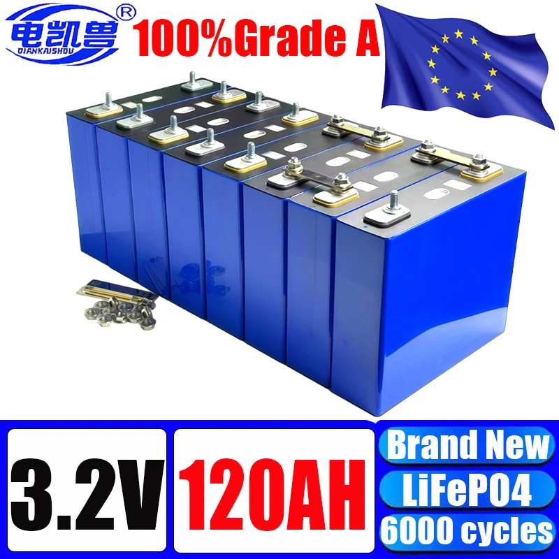 New Lifepo4 Battery 3.2V 120Ah 6000 Cycles DIY 12V 24V 36V 48V 3C Grade A RV EV Ship Lithium Iron Phosphate Rechargeable Battery