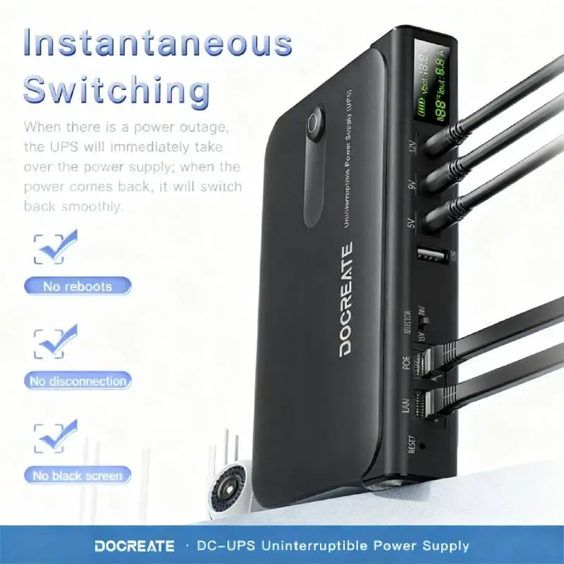 Mini DC UPS Battery Backup Supports 5V-12V DC1036L 36W Digital UPS Uninterruptible Power Supply for Router Modem Security Camera