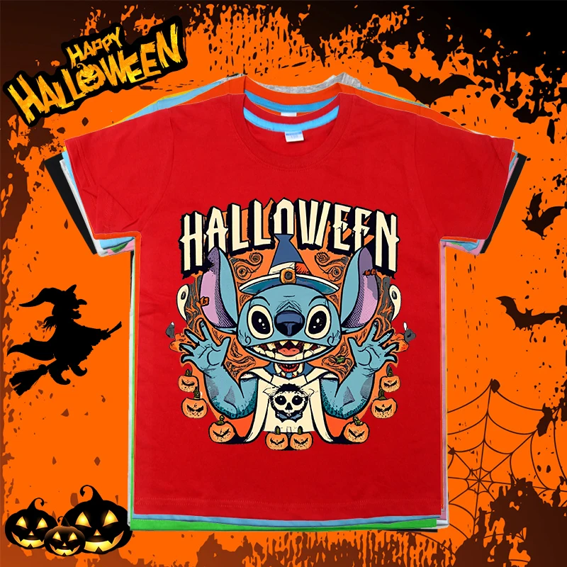 

Stitch Halloween 18 Printed Kids T-shirt Loose Casual Tops Suitable for Boys and Girls Summer Children's Cotton Short Sleeves