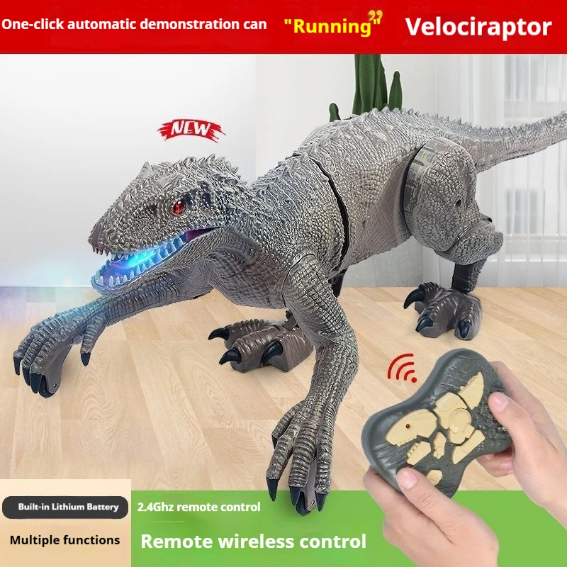 Generic Remote Control Dinosaur Toy Electric Walking Velociraptor Model With Sound Effect Interactive Gift For Boys New Model
