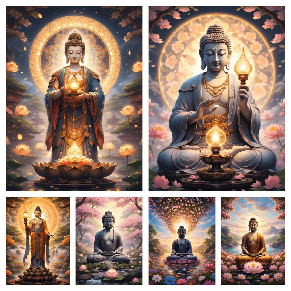 Fantasy Buddha Statue 5D Full Round Diamond Painting Kits Zen Art Buddhist Sculpture DIY Drills Mosaic Embroidery Cross-stitch