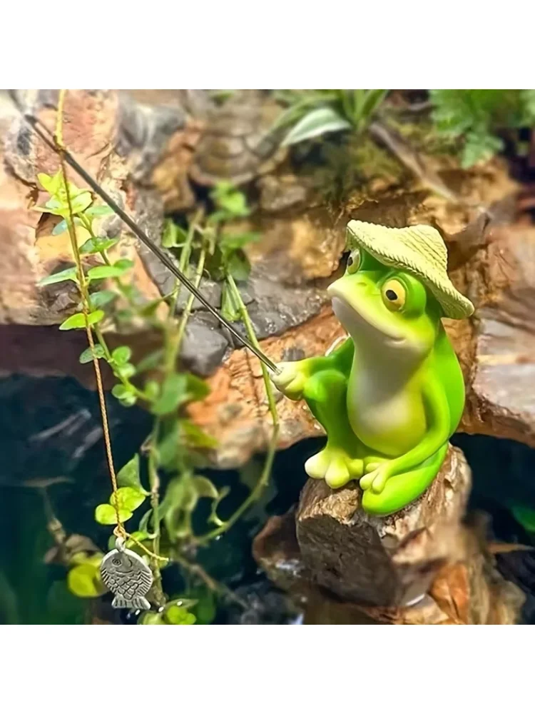 Frog Fishing Figurine Creative Cute Resin Animal Sculpture Ornament Home Garden Outdoor Decoration
