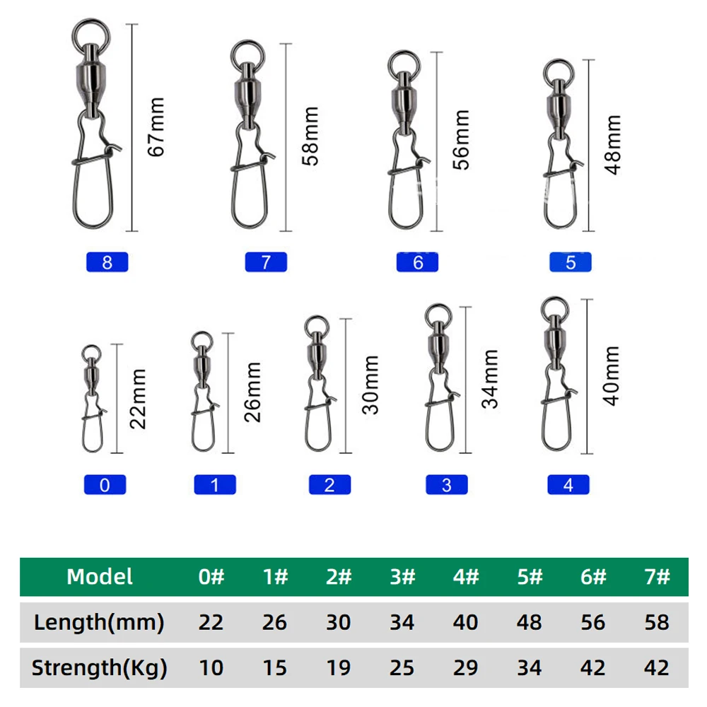 DNDYUJU 10Pcs  Stainless Steel Fishing Connector Swivels Interlock Rolling with Hooked Bearing Fishhook Lure Tackle Accessories