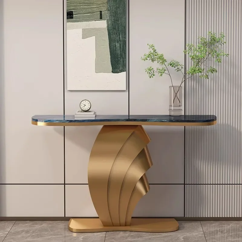 slab entrance table Italian light luxury ultra-narrow entrance end view table stainless steel entrance cabinet against the wall