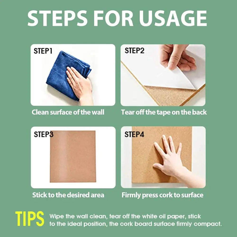 Placas de Cortiça Grossas de 12x12 Polegadas com Adesivo, 100 Alfinetes Inclusos para DIY, Escritório, Escola e Uso Doméstico