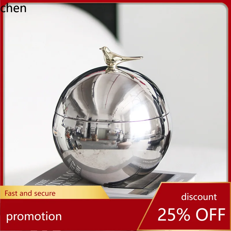 

H1 Stainless Steel Creative Bird Storage Jar Ornament Simple Round Ball Tea Candy Storage Jar Decoration