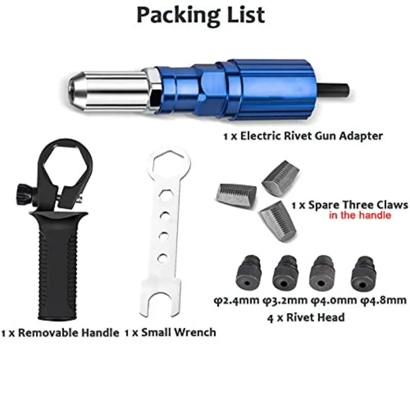 Broca elétrica Rivet Gun Adapter, liga de alumínio, porca rebitador, inserir prego, puxar rapidamente ferramentas elétricas, acessórios