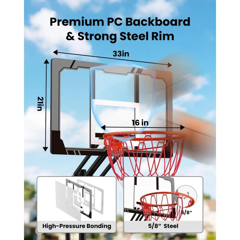 Sistema de aro de baloncesto juvenil portátil: objetivos de baloncesto al aire libre ajustables para niños, adolescentes y jóvenes en el patio trasero