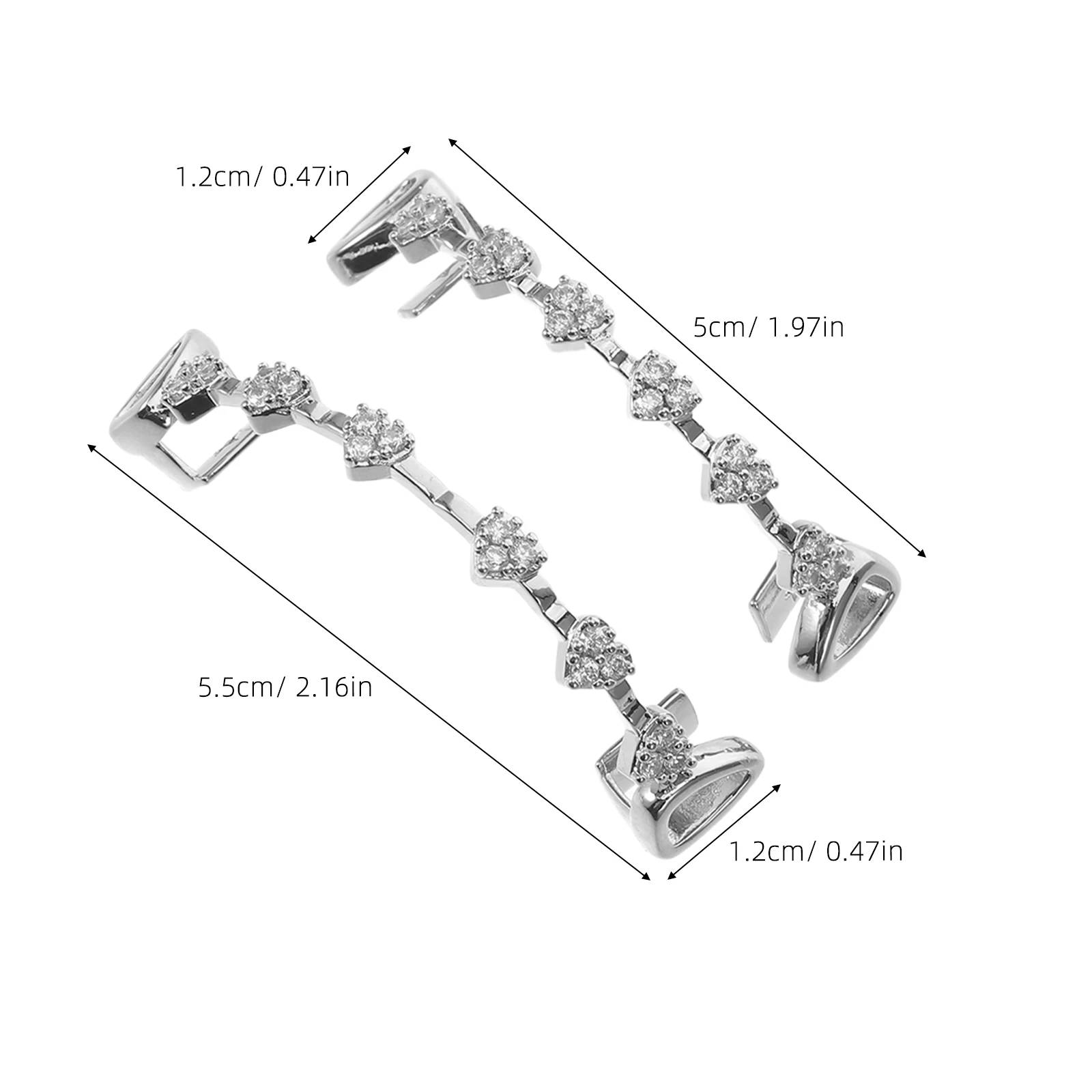 2Pcs Rhinestone Mouth Grill Silver Plated Bottom Teeth Costume Accessory Hip Hop Dental Fake Tooth Cap