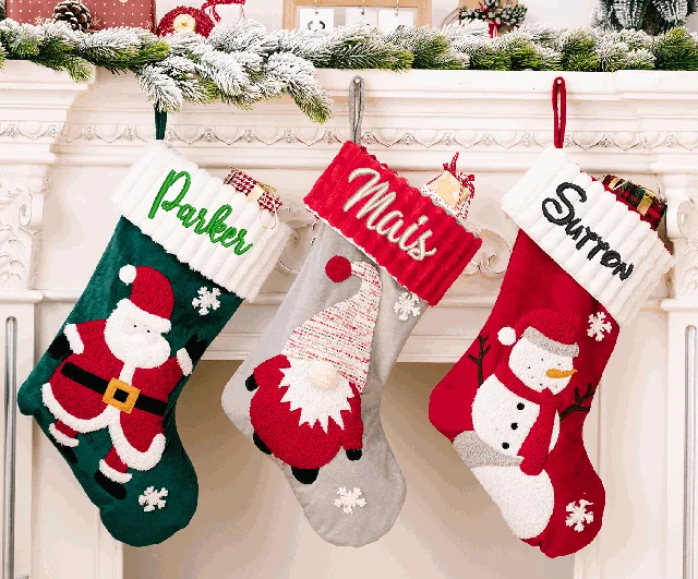 Personalized Christmas Stockings Custom Embroidered Unique Name Monogram Stocking Christmas Santa Snowman Decorations Stocking