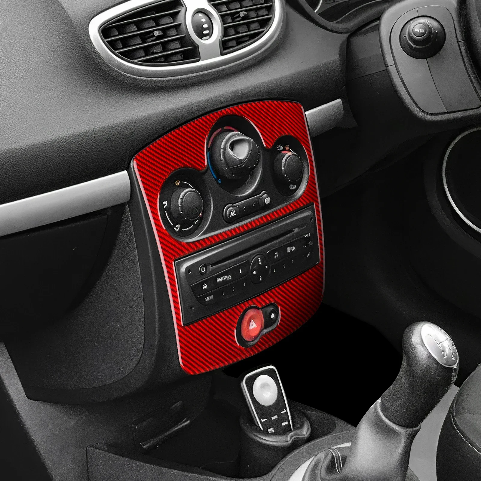 

Car Dashboard CD AC Panel Trim Cover Set Real Soft Carbon Fiber Sticker for Renault Clio 3 2006-2012 LHD RHD Interior Upgrade