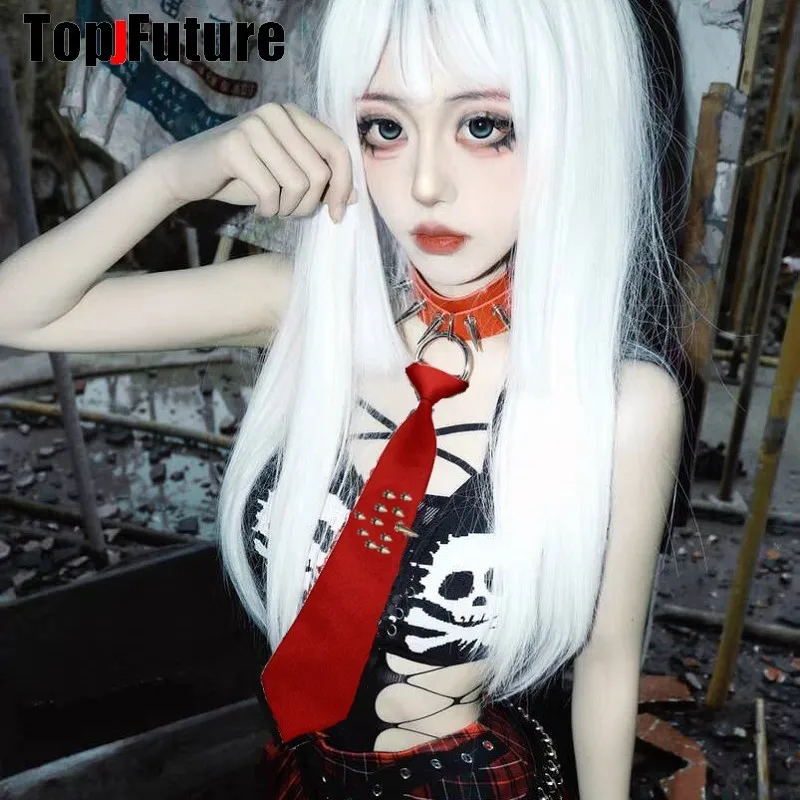 Women Men Y2K Girl Boy Gothic Harajuku Punk Steampunk Pre-Tied Ties rivet  Spiker Choker Uniform Necktie Accessories Goth Tie