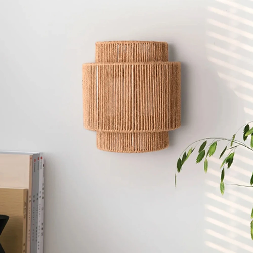 

Handwoven Rattan Wall Lamp Japanese Jute Rope Sconces Bathroom Vanity Wall Light Fixture for Bedroom Living Room Hallway