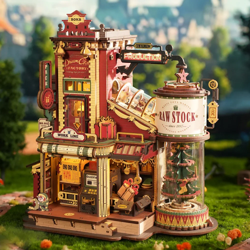 ROKR Dream Gift Factory 3D Drewniane Puzzle Drewniana Pozytywka Świąteczne Drewniane Modele do Składania Najlepsze Prezenty dla Dzieci i Dorosłych
