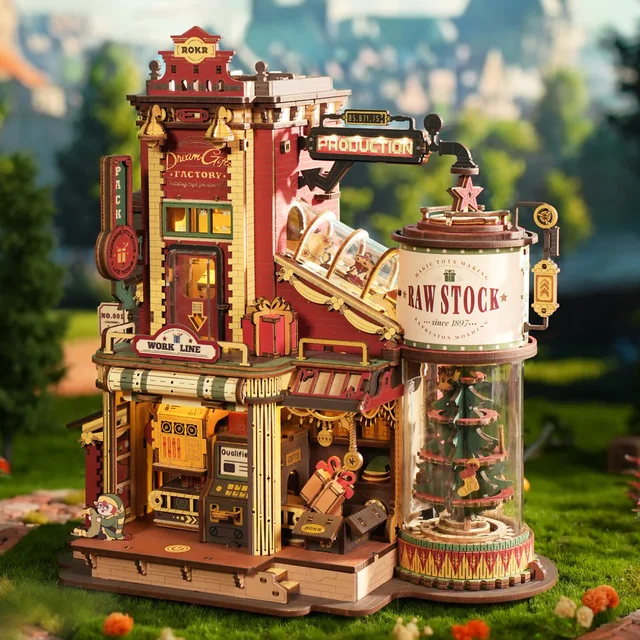 ROKR Dream Gift Factory 3D Drewniane Puzzle Drewniana Pozytywka Świąteczne Drewniane Modele do Składania Najlepsze Prezenty dla Dzieci i Dorosłych