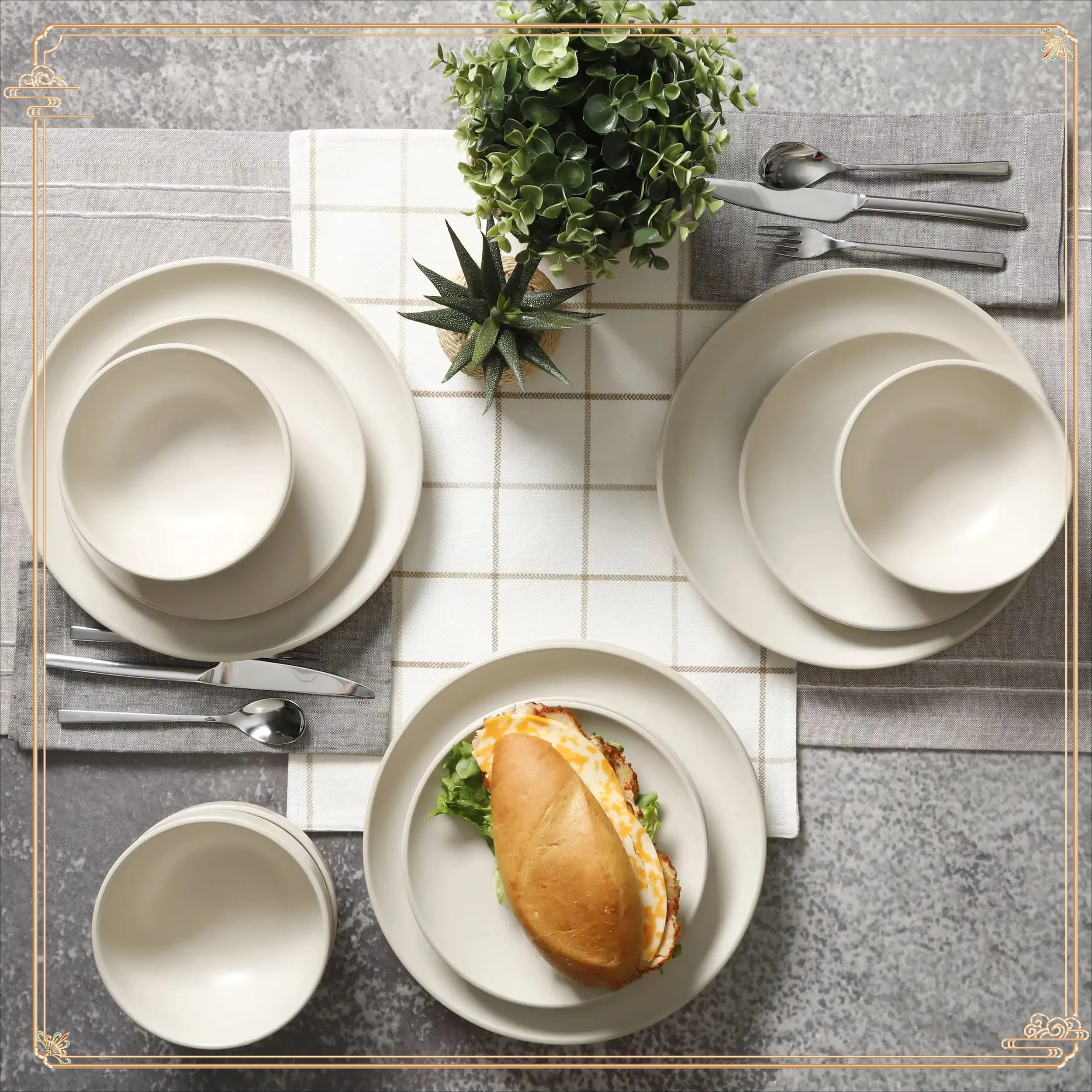 

12-Piece Cream Matte Dinnerware Set, Modern Plates & Bowls. Dishwasher & Microwave Safe for Everyday Dining.