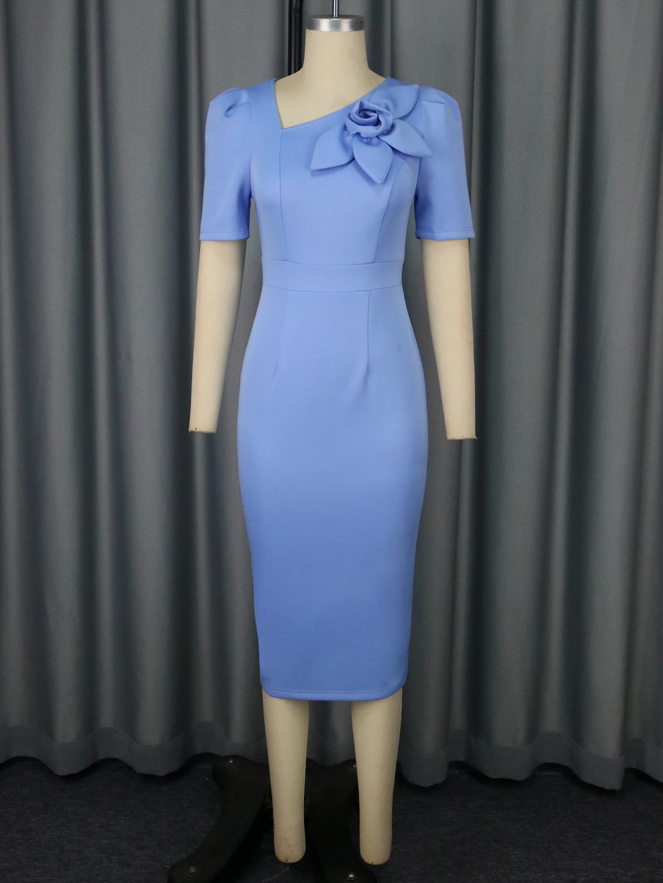Elegant Women Midi Dresses Irregular Neck Short Sleeve 3D Flower Empire  Package Hip Office Lady Casual Church Dress for Ladies - AliExpress  200000345