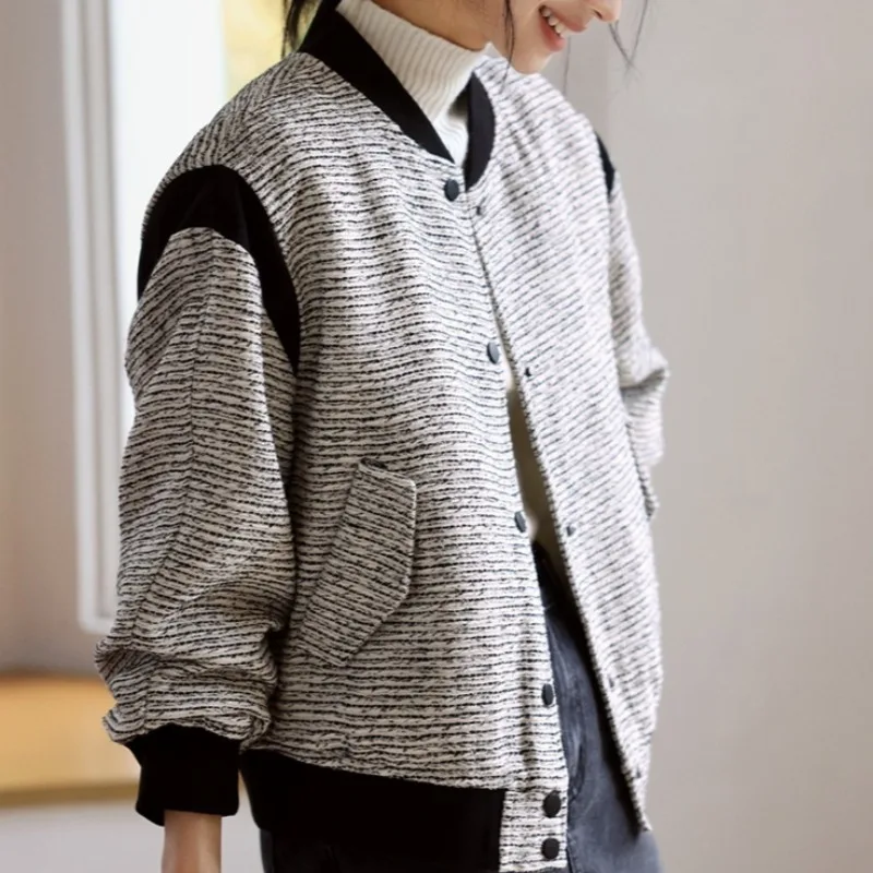 Patchwork Jackets Women Grey Vintage Fashion Autumn Coats Harajuku Streetwear All-match Outwear Y2k High Street Chic Slouchy