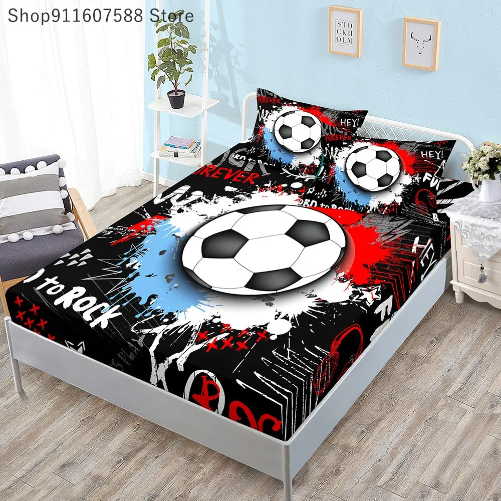 3D Football Soccer Bedding Printed Fitted Sheets With Elastic Mattress Cover And Pillowcase Custom 150x200cm Boy Kids Decor