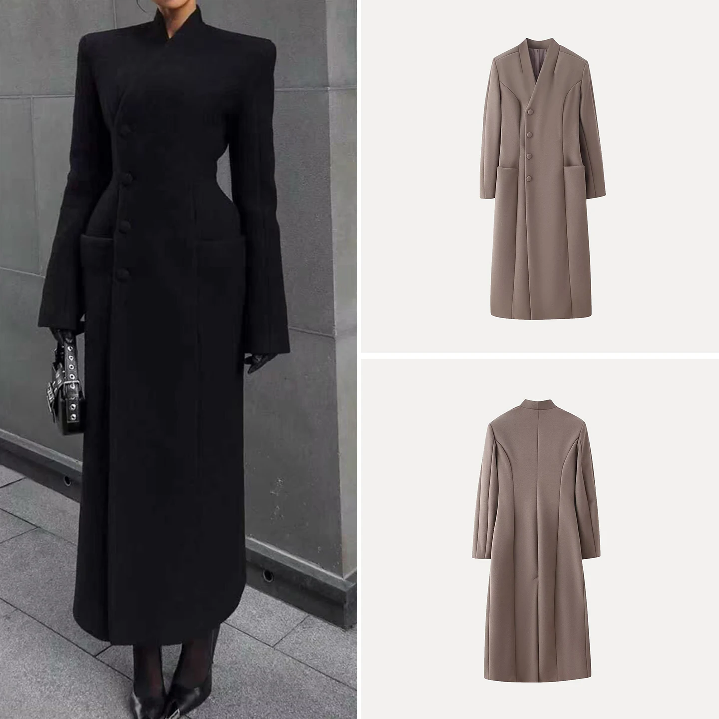 

Faionable Women's oulder Pad Coat Winter 2025 Stand Collar Side Button Waist Cinching Ele Personali Brand Z