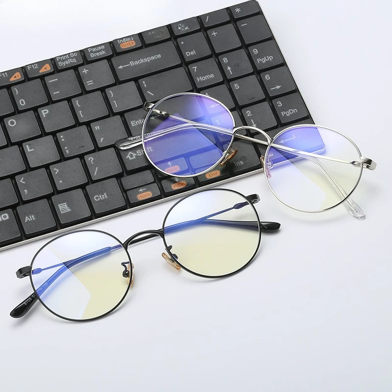 Lunettes d'ordinateur unisexes vintage rondes fines en fil doré, anti-lumière bleue, verres plats, sans correction, monture métallique, pour le bureau quotidien
