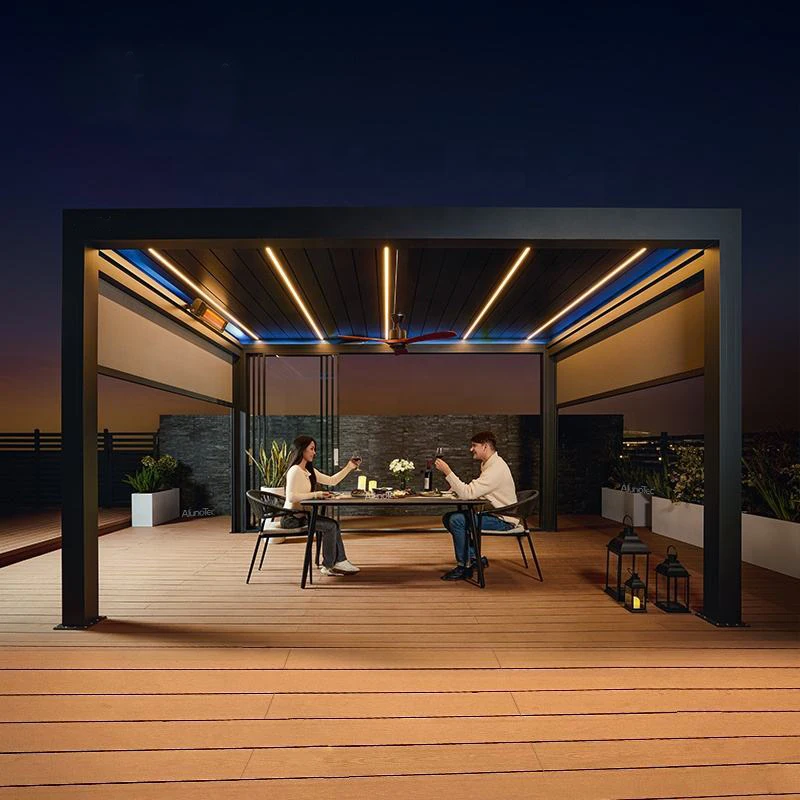 4x3m 3x4m Motorized Aluminum Pergola with Glass Sliding Doors LED Lights All-season Use - view 5