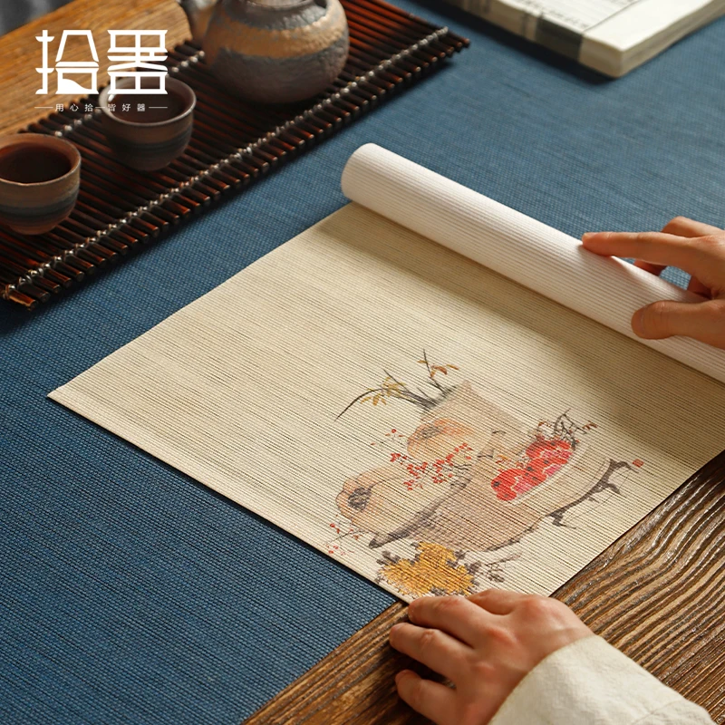 Japanese waterproof paper tea mat Zen Chinese tea table mat table flag tea towel hand-painted printed dry tea mat bamboo tea cur