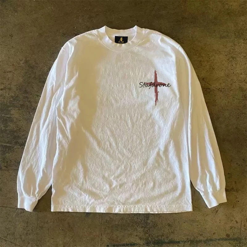 Long Sleeve T-Shirt 310 Pure Cotton Double Thread Women's Style Three Needle Charitable Fundraising Upward Hero American Couple