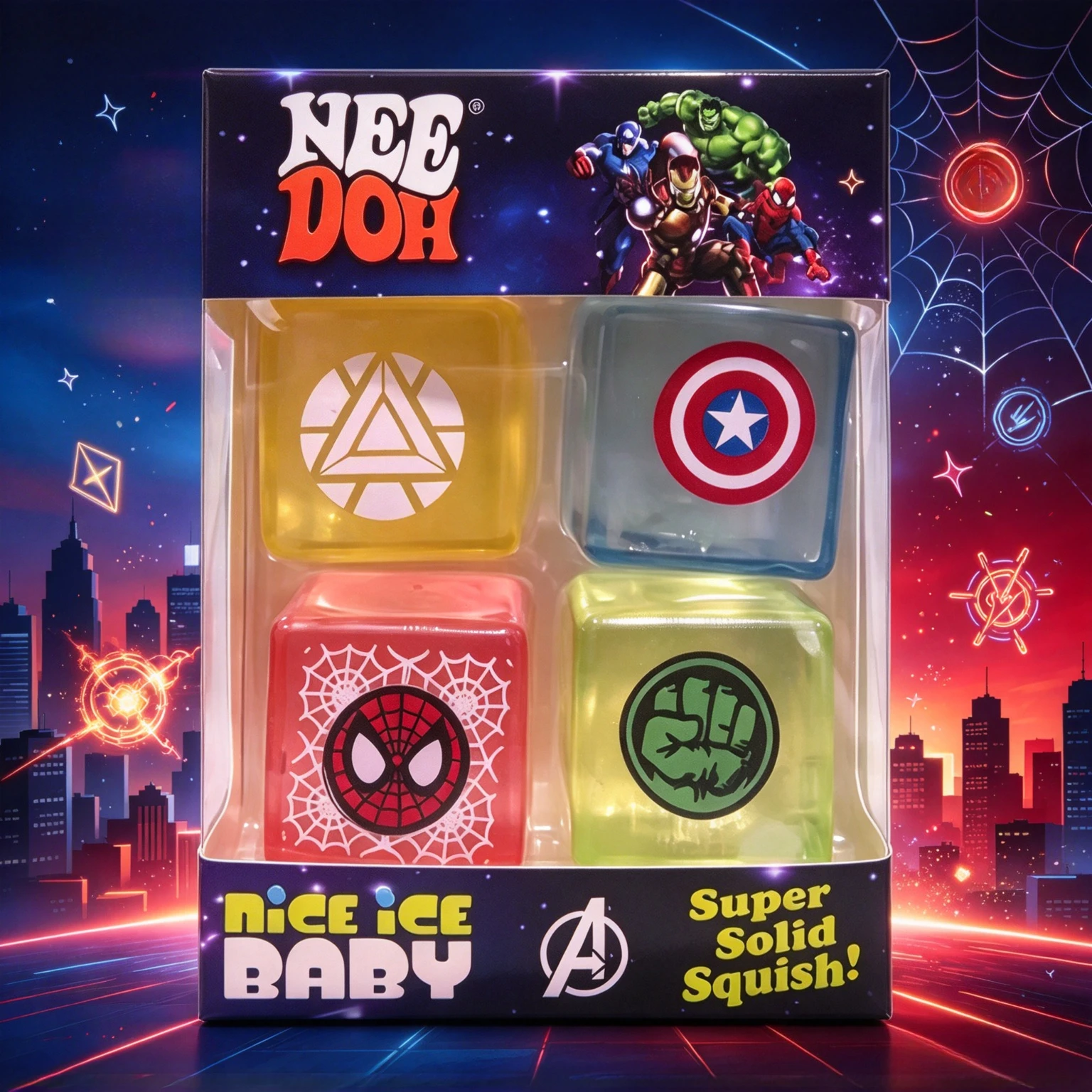 Schylling NeeDoh Nice Ice Cube 4Pack Fidget Sensory Toy Soft Squish Stress Relief Squeeze Cube for ADHD Focus Anxiety Relief Toy