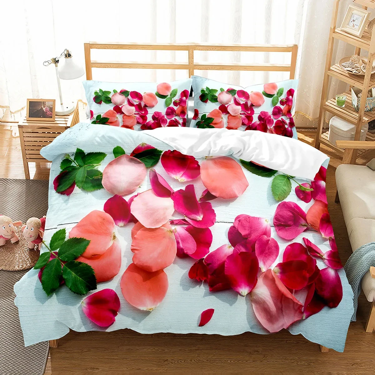 Rose Floral Petals Duvet Cover Romantic Twin King Size Bedding Set Valentine's Day Decor Garden Botanical Flower Comforter Cover