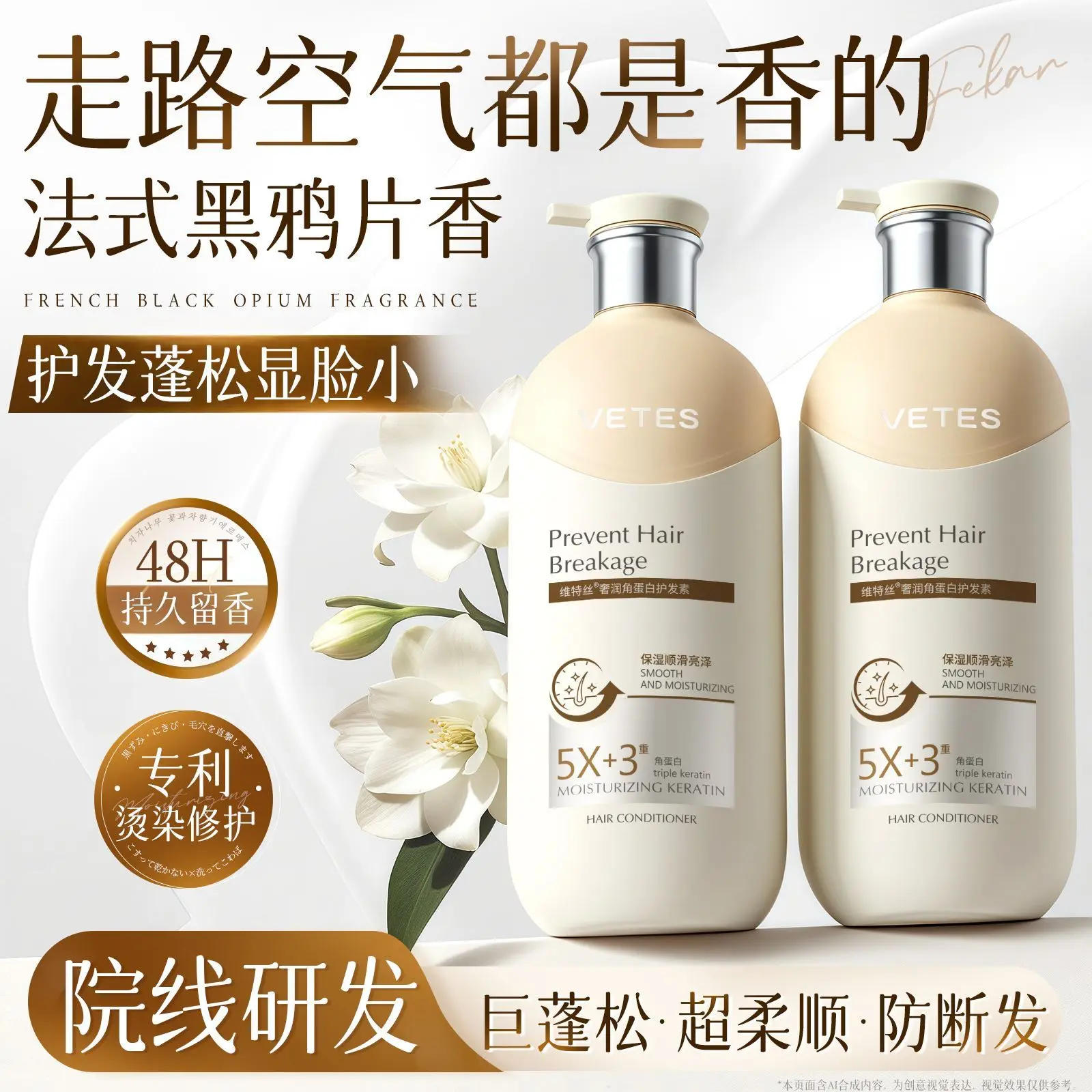 Keratin Hair Conditioner, Revitalizing Treatment for Damaged Hair, Moisturizes, Smooths Frizz & Prevents Breakage