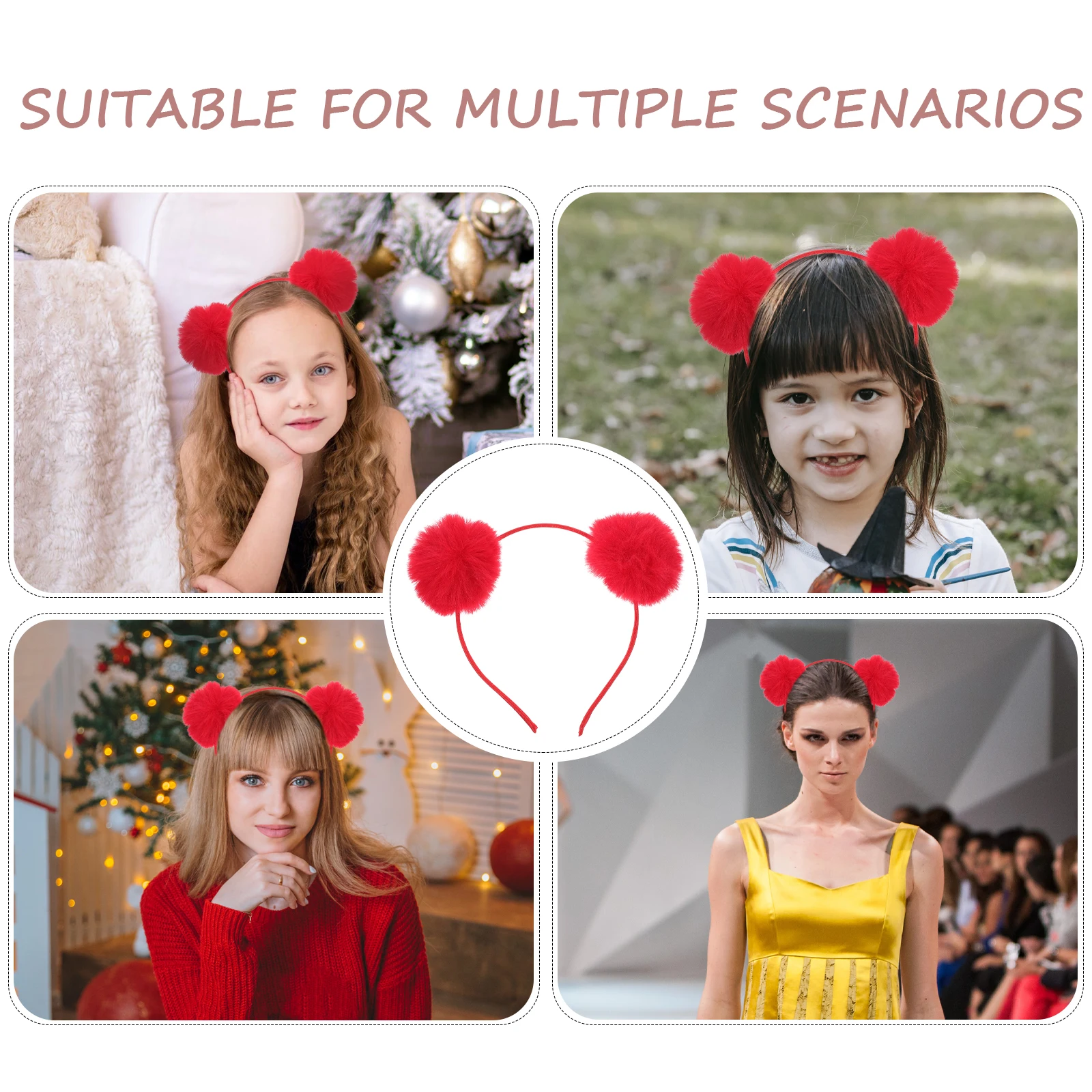Diadema con orejas de gato, diademas para fiesta, accesorio de disfraz, pompón esférico, lindo señorita roja