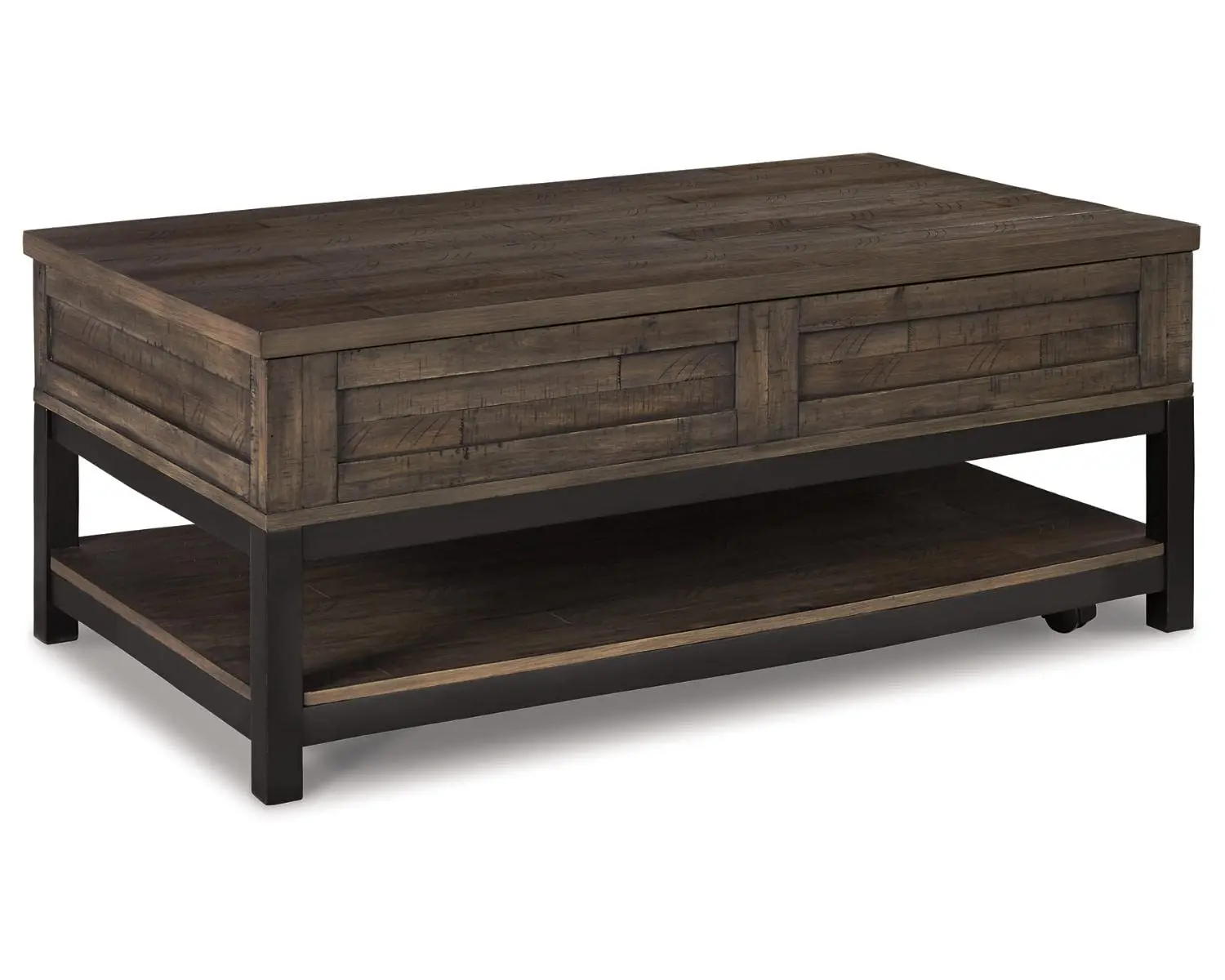 Rustic Rectangular Lift Top Coffee Table And Fixed Lower Shelf, Brown