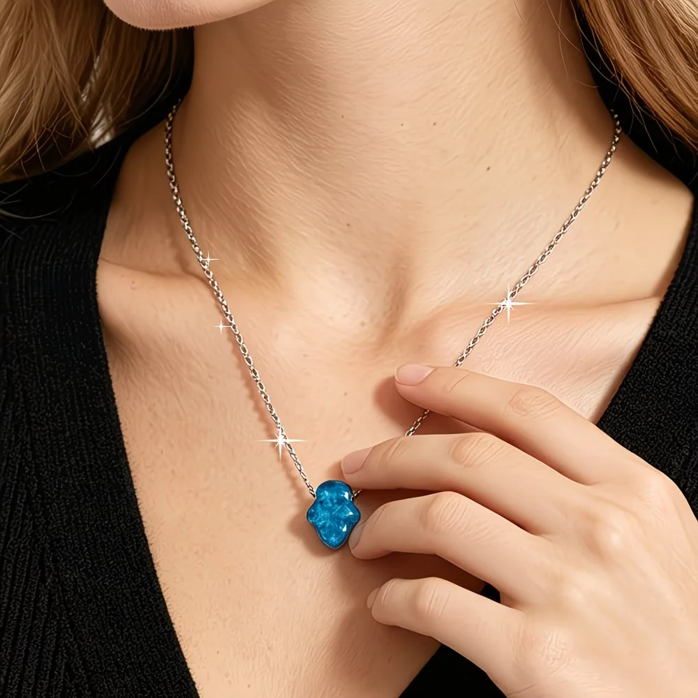 1pc Abalone Shell Opal Blue Crushed Shell Pendant Necklace Stainless Steel Aurora Blue Dainty Clavicle Chain Minimalist  Daily M