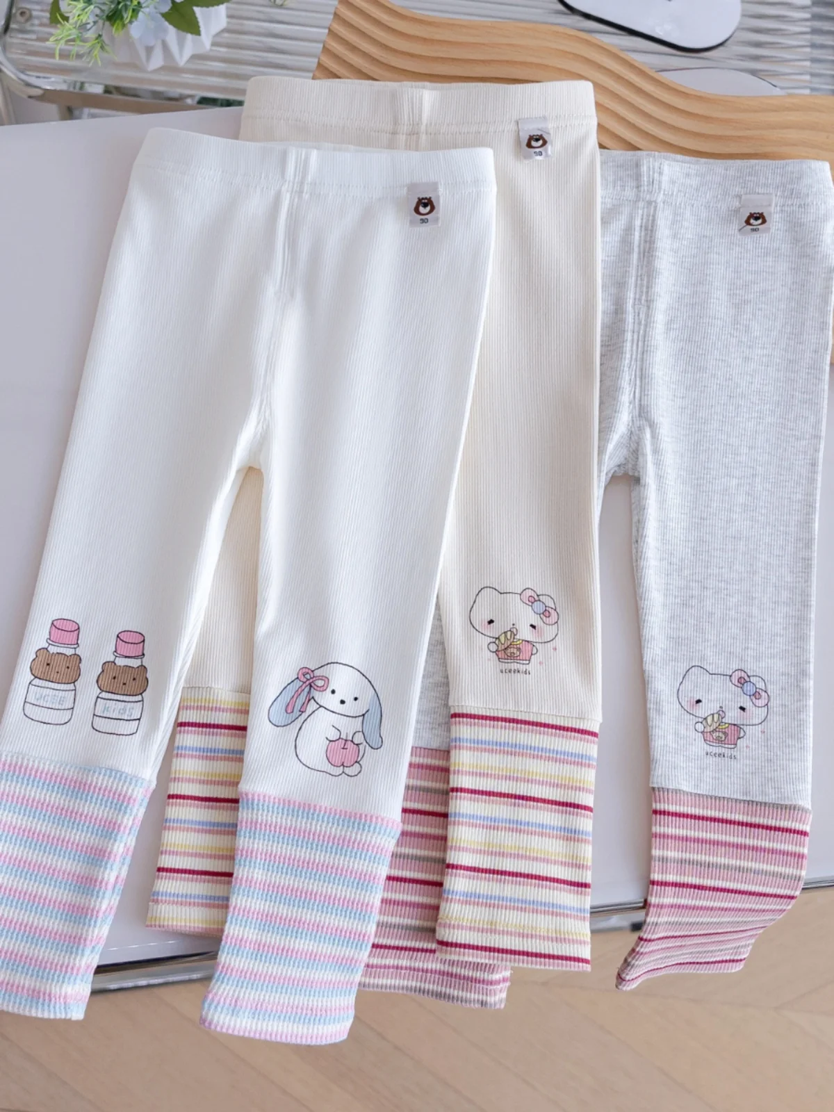 

Korean Sle Girls Elastic Slim Fit Pants Spring Autumn New Cartoon Ribbed Color Blo Stretchy Versatile Elastic Bot