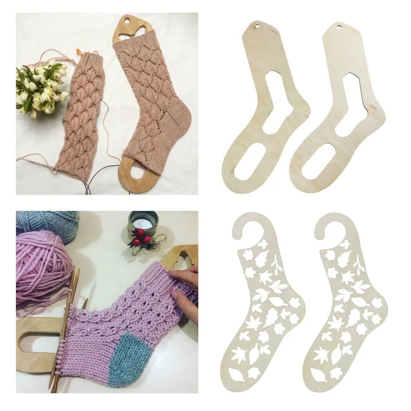 1 Pair Wooden Sock Blocker Stocking Display Handmade Hand Knitting Mold Tool view 4