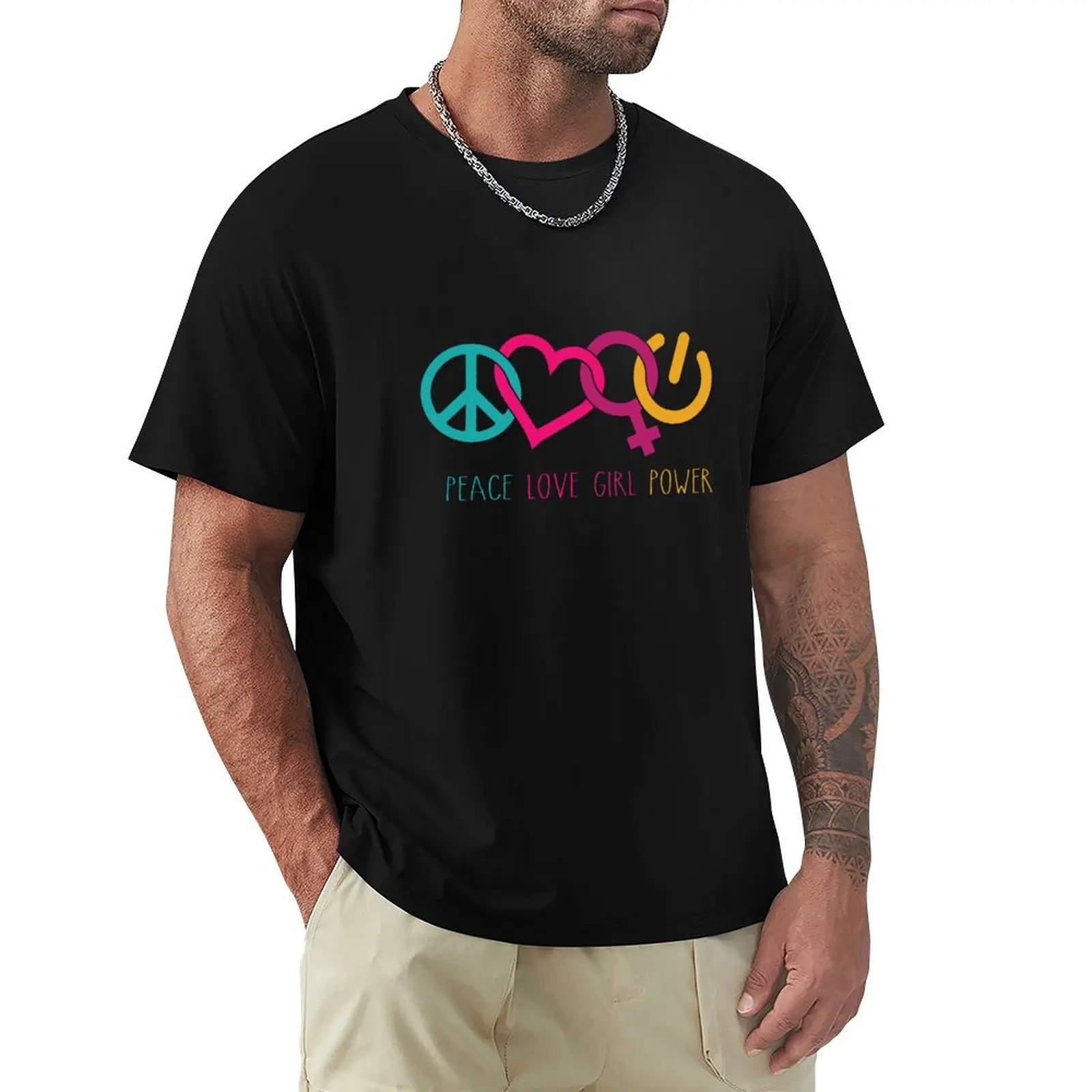 

Peace Love Girl Power Symbol Multicolor T-Shirt cotton man t-shirts Funny t-shirts cute clothes mens graphic t-shirts pack